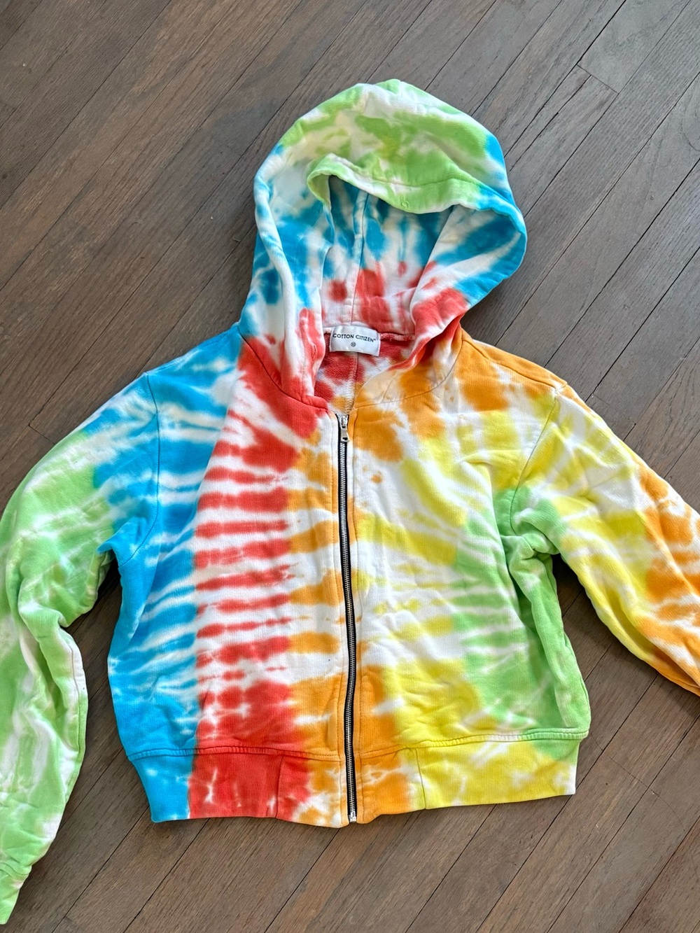 Cotton Citizen Tie-Dye Zip Hoodie in Blue, Green, Yellow, Orange, Red